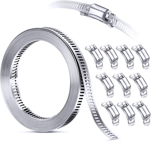Hose Clamp Fasteners Only, All 304 Stainless Steel Screw Worm Clamp Fasteners for DIY Large Adjustable Worm Drive Hose Clamp Kit Metal Strapping, ...