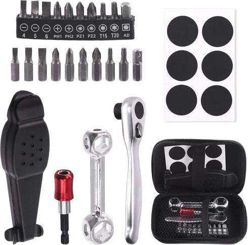 Swpeet 21Pcs Bike Repair Tool Kit Set, Bicycle Multi-Tool Kit, Portable Patch Repair Kit, Includes Tire Lever, Ratchet Wrench, Bone Wrench, Magnet...
