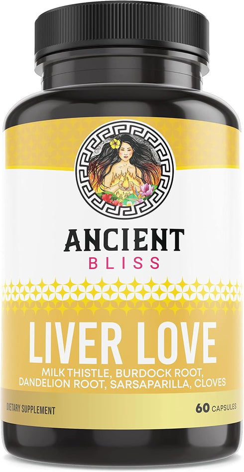 Ancient Bliss Liver Love - Natural Milk Thistle Liver Detox and Liver Health Cleanse Supplement - Support Healthy Liver in Men and Women - 60 Caps...