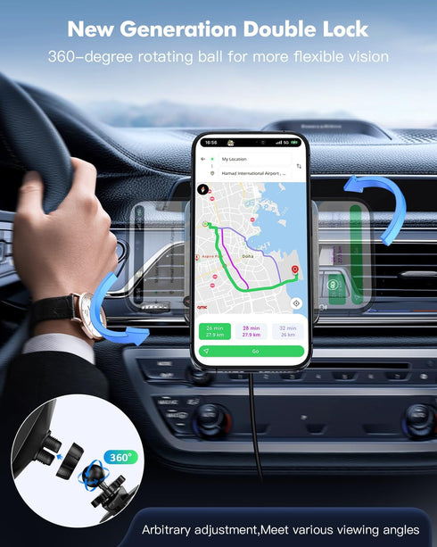 Magnetic Car Mount Charger (HaloLock), 15W Magnetic Wireless Car Charger, Air Vent/Dashboard Phone Holder Mount for iPhone 15/14/13/12, Fast Charg...