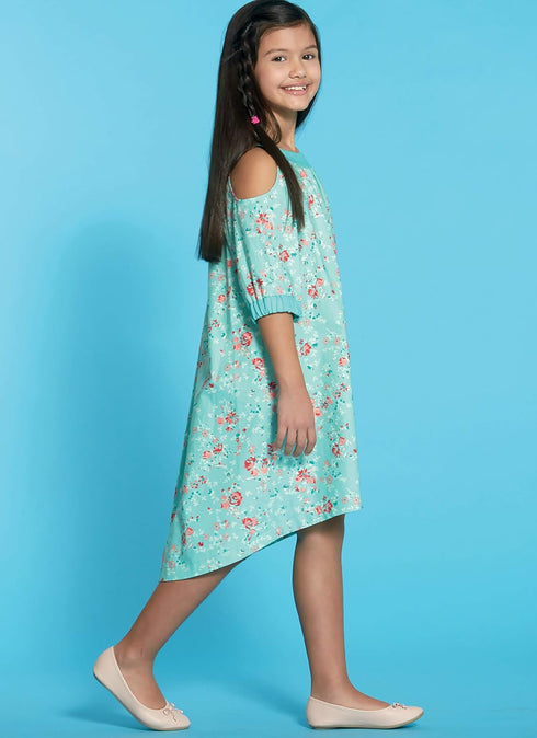 McCall Pattern Company McCall's M7798 Learn Girl's Cold Shoulder and Raglan Sleeve Dress Sewing Patterns, Sizes 7-14, 7-8-10-12-14, White...