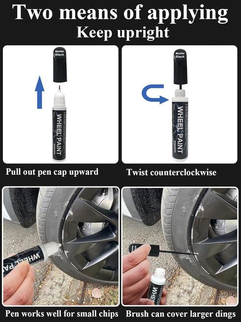 SYOAUTO Black Rim Touch Up Paint Rim Scratch Repair Pen Wheel Touch Up Paint Car Rim Paint Pen Universal Color Satin Matte Black Wheel Paint (Matt...