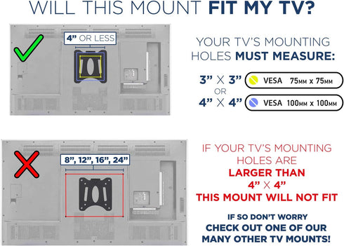 Mount-It! Low Profile Fixed TV Wall Mount for Small Televisions Computer Monitors, Fits 13" to 27", Quick Disconnect, 60 Lbs Capacity, VESA 75x75 ...