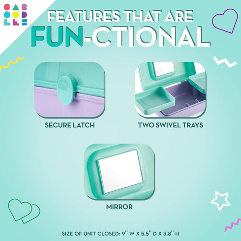 Caboodles Pretty in Petite Makeup Box, Two-Tone Seafoam on Lavender, Hard Plastic Organizer Box, 2 Swivel Trays, Fashion Mirror, Secure Latch for ...