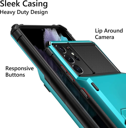 Vofolen for Galaxy S21 Ultra Wallet Case Credit Card Holder 4-Card Flip Men Women Cover Slot Back Pocket Dual Layer Protective Hybrid Hard Shell B...