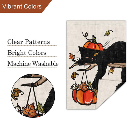 Louise Maelys Fall Black Cat Garden Flag 12x18 Double Sided, Small Burlap Welcome Autumn Garden Yard House Flags Pumpkin Thanksgiving Outside Outd...