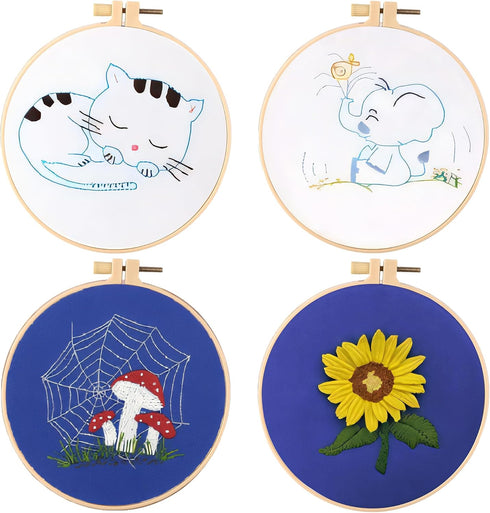 FMTYAOIU Embroidery Kits for Beginners 4 Sets, Cross Stitch with Stamped Patterns and Instructions, Needlepoint Funny Hobby Kits with Embroidery H...