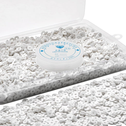 4000 Pcs White Clay Beads for Bracelets Making, Polymer Spacer Flat Beads DIY for Jewelry Necklace Earring Making Kit, Preppy Aesthetic Heishi Hes...