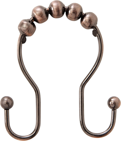 Kenney KN67122 Rust-Resistant Gliding Metal Beaded Shower Curtain Rings with Double Hanging Hooks for Shower Curtain and Standard Shower Curtain R...