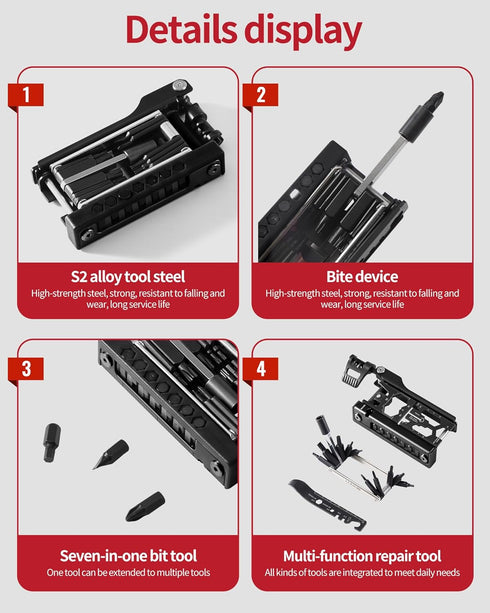 Bike Multi Tool, Bicycle Repair Tool Kit 38 in 1 Bicycle Multitool with Chain Levers Hex Spoke Wrench Splitter Tool and Crank Puller Portable Repa...