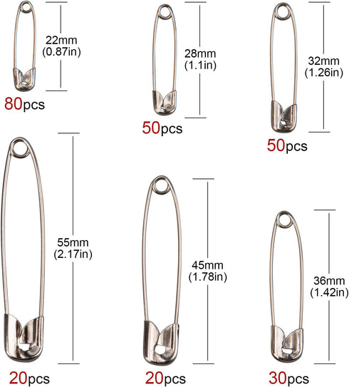 Luter 250 Pieces 6 Sizes Safety Pins Small and Large Pins Durable Rust-Resistant Safety Pins for Art Craft Sewing Jewelry Making Home Office Use (...