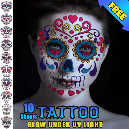 Jim&Gloria Black and White Face Paint + Painting Brush + UV Glow Tattoos, Sweatproof & Water Resistance Paints, Professional Palette Makeup Kit fo...