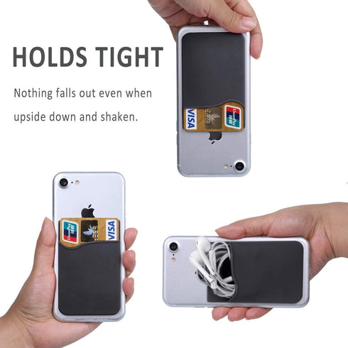 Cell Phone Card Holder for Back of Phone Case. Silicone Stick On Pocket Wallet for iPhone, Android & Other Flat Surfaces (Black 5 Pack)...