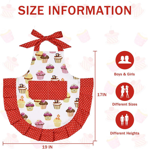 ASPMIZ Cupcake Kids Apron, Red Baking Bib Apron for 2-6 Years Child, Girls Chef Apron with Pockets for Gardening Painting, Adjustable Kitchen Apro...
