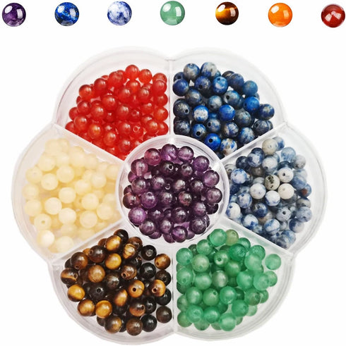 350pcs 4mm 7 Chakra Natural Stone Round Beads Crystals Energy Healing Genuine Real Stone DIY Charm Smooth Beading for Bracelet Necklace Earrings J...