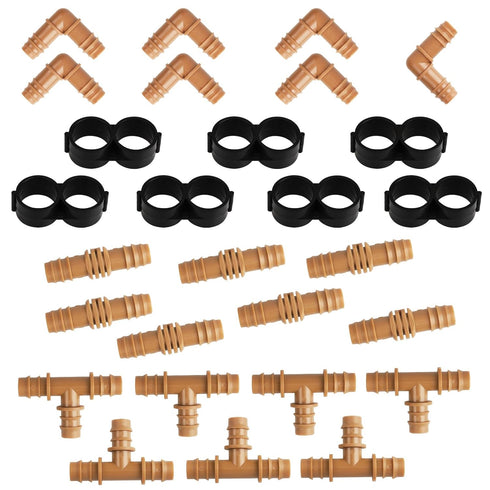 28 Pieces Drip Irrigation Fittings Kit for 1/2 Inch Tubing, 7 Couplings, 7 Tees, 7 Elbows, 7 End Cap Plugs, Barbed Connectors for Rain Bird, Compa...