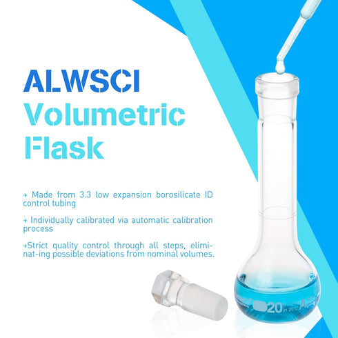 20 ML Volumetric Measuring Flask Set NS12/14 Glass Stopper, Graduated, ASTM Class A Borosilicate Glass 3.3 for Laboratory, 2 PCS...