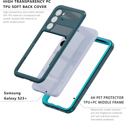 Compatible with Samsung S23+ Waterproof Case, Dustproof Shockproof Snowproof with Built in Screen and Camera Protector Lanyard Full Body Cover for...