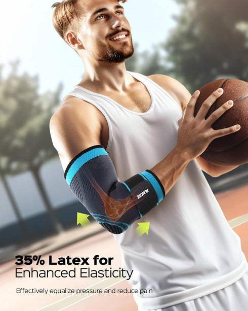 Elbow Compression Sleeve 2 Pack, Elbow Brace for Tendonitis and Tennis Elbow, Pain Relief Elbow Brace for Men & Women, Elbow Sleeve Reduce Joint P...