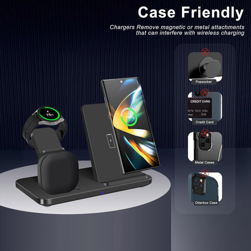 3 in 1 Wireless Charger, 15W Fast Wireless Charging Station Charge Stand for Samsung Galaxy S24 S23 S22 S21 S20 S10 Series,Note 20/10, Galaxy Buds...