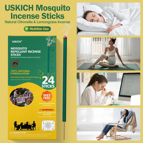 24 Naturals Mosquito Repellent Incense Sticks|Citronella Oil DEET Free Organic Mosquito Barrier Repeller for Backyard Patio Travel Camping Indoors...