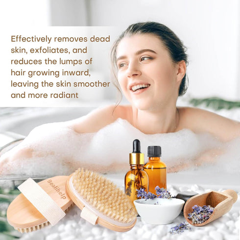 2 Pack Dry Brushing Body Brush, Natural Bristle Dry Brush, Exfoliating Body Brush for Lymphatic Drainage, Cellulite Brush for Full Body, Improving...