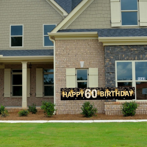 Joyiou Happy 60th Birthday Banner Decorations for Men Women, Gold 60 Year Old Birthday Party Décor Supplies, Happy Sixty Birthday Sign for Outdoor...