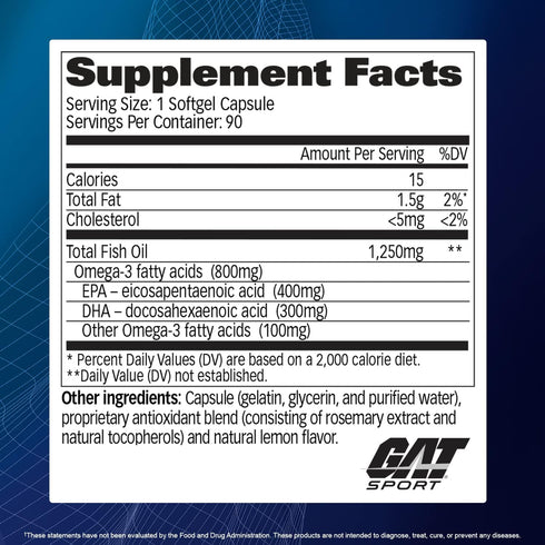 GAT SPORT Omega-3 Fish Oil, High Potency EPA, DHA, Brain, GLP1 Support, 90 Softgels...