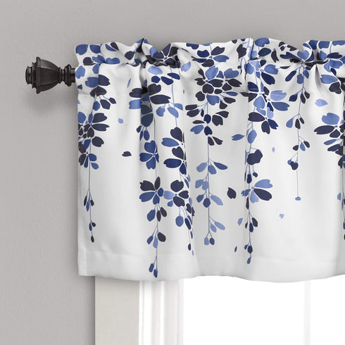 Lush Decor Weeping Flowers Navy and Blue Valance Curtain for Windows, 18" x 52", Navy & Blue...