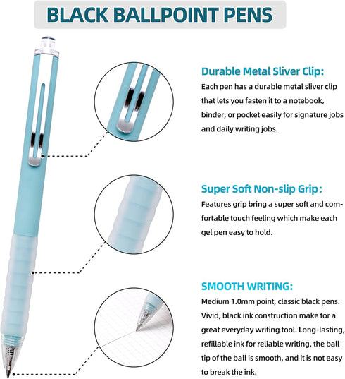 Linbsunne Ballpoint Pens Medium Point 1mm Black Ink Work Pen with Super Soft Grip Ball Point Pen for Men Women Retractable Office Pens (Black 6)...