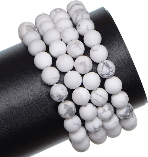 8mm Natural Matte White Howlite Round Gemstone Frosted 100Pcs Bulk Loose Beads for Jewelry Making with Stretch Beading Cord LPBeads...