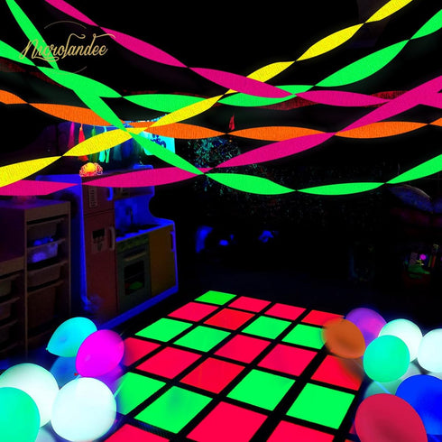 NICROLANDEE Blacklight Party Decorations - 4 Rolls Glow Crepe Paper Fluorescent Neon Streamers for Wedding, Birthday, Fiesta, Prom Dance, Party Ph...