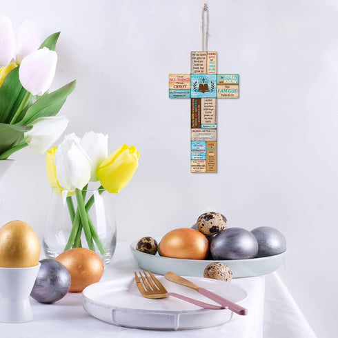 Jetec Christians Cross Wall Decor Faith Biblical Verse Wooden Crosses Table Centerpieces Farmhouse Wall Sign for Home Easter Party Indoor Outdoor ...