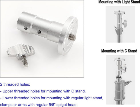 PHOCUS Baby Ball Head Adapter (5/8" Baby Stud to 3/8" Thread), C Stand Camera Mount Adapter for Tripod Head on Photography Light Stand or C-Stand ...