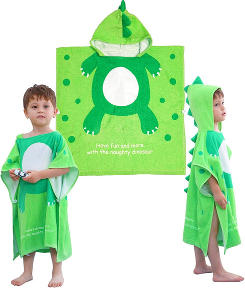 LOLANTA Children's Bath Towels with Hooded Dinosaur, Boys Beach Towel Pool Poncho Swim Cover-Ups 100% Cotton (Green#A-New,4-6 Years)...