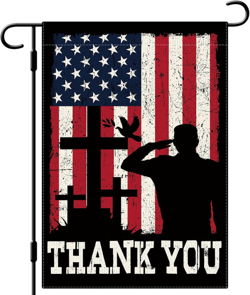 Memorial Day Garden Flag 12×18 Inch Double Sided Vertical Burlap Thank You Military Soldiers Independence Day Veterans Day Garden Flag Farmhouse O...