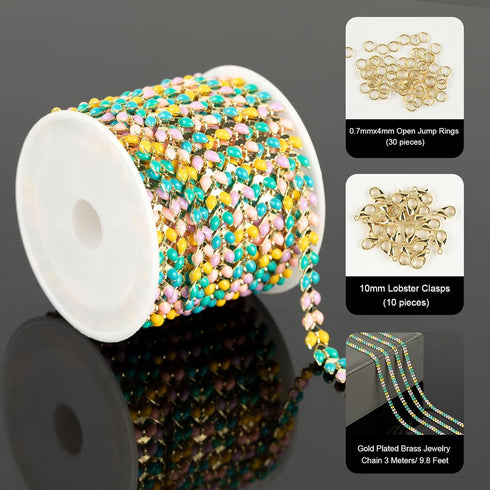 YOUBEIYEE 9.8 Feet Mixed Color Enamel Arrow Chain for Jewelry Making Rainbow Oil Drip Brass Chain Gold Plated Necklace Bracelet DIY Jewelry Chains...