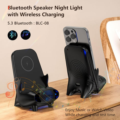 4-in-1 Wireless Charger with Bluetooth Speaker, 15W Qi Certified Fast Charging Wireless Station for iPhone, Pixel, Samsung Galaxy, Phone, LG & Mor...