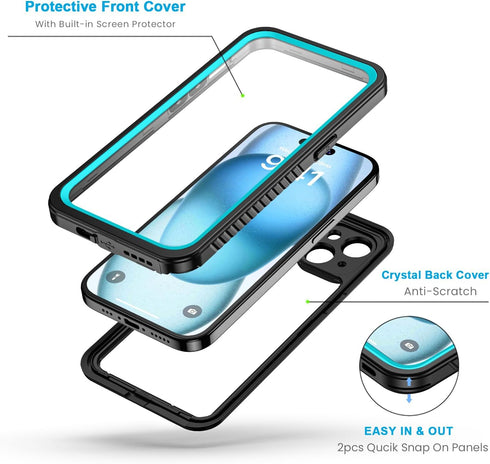 Lanhiem for iPhone 15 Case, IP68 Waterproof Dustproof Shockproof Cases with Built-in Screen Protector, 360 Full Body Protective Heavy Duty Rugged ...