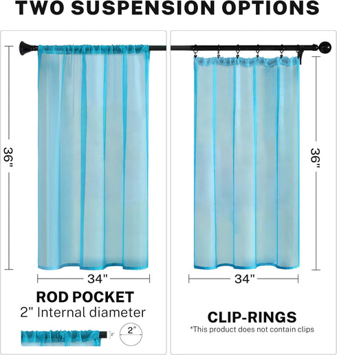 MRTREES Short Sheer Curtains 36 inch Length Kitchen Tier Curtains Light Filtering Rod Pocket Voile Cafe Curtains for Basement Bathroom Small Half ...