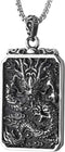 COOLSTEELANDBEYOND Mens Steel Vintage Flying Dragon Chinese Character Dog Tag Pendant Necklace Oxidized Black, Two-side...