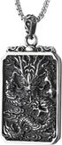 COOLSTEELANDBEYOND Mens Steel Vintage Flying Dragon Chinese Character Dog Tag Pendant Necklace Oxidized Black, Two-side...