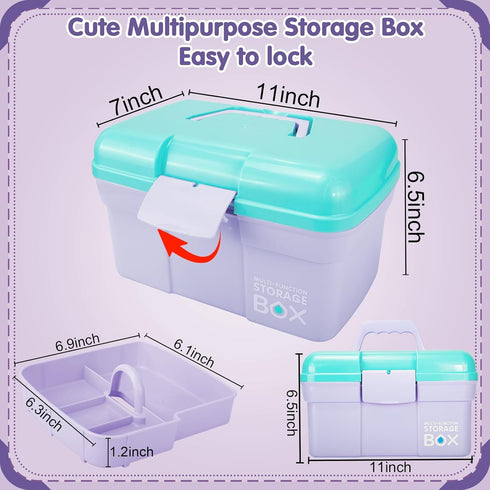 11in Mutipurpose Storage Box Organizer with Removable Tray, Portable Small Craft Box with Handle, Plastic Clear Tool Box Art Case for Makeup, Sewi...