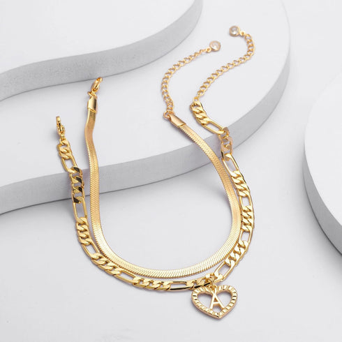 YANODA Gold Ankle Bracelets for Women Waterproof, 14k Gold Plated Layered Snake Anklets Figaro Chain Letter Initial Anklets Handmade Heart Ankle B...