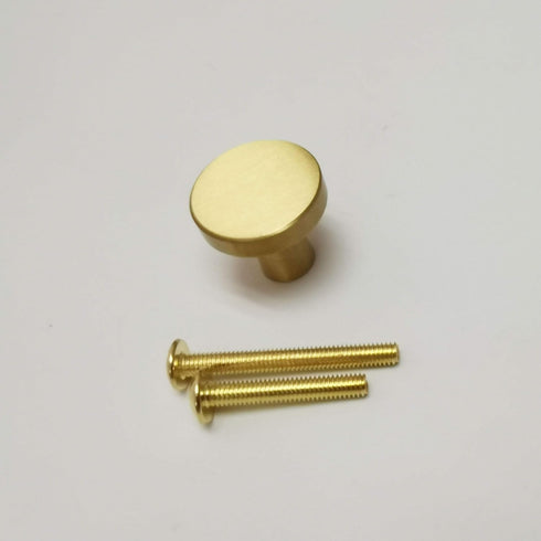 6X Dia.22mm(0.87") Solid Brass Drawer Knob Round Golden Kitchen Cabinet Pull Decorative Hardware Small Dresser Handle...
