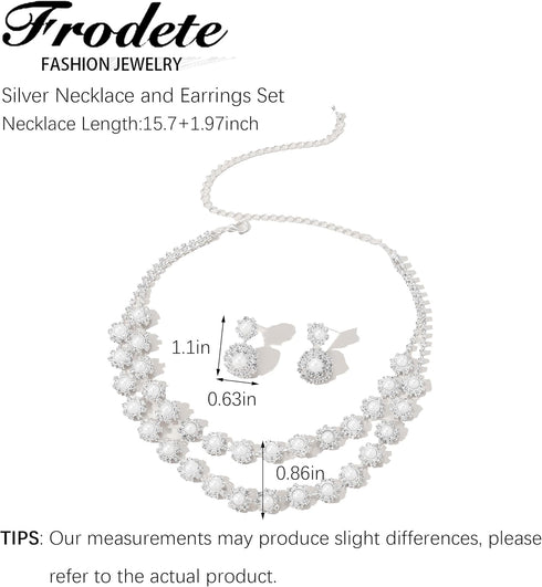 Silver Necklace and Earrings Set Crystal Bridal Wedding Jewelry Sets for Brides Bridesmaid Prom Costume Accessories for Women...