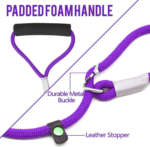 3Pcs Slip Lead Dog Leash, 7FT Slip Leash for Puppy Training, Slip Leads for Dogs with Padded Handle, Strong Nylon Rope Leash, 1/4" Adjustable Wais...