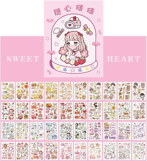 Kawaii Washi Stickers Set 50 Sheets Cute Girl Cartoon Animal Ice Cream Food Fruit DIY Label Sticker for Scrapbooking Journal Book Planner Diary Al...