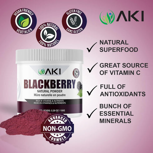 AKI BlackBerry Powder, Ideal in Nutrients, Vitamin C, Sugar-Free, Vegan-Friendly - Ideal for Baking, Flavoring, Smoothie, Yogurt, Popsicles, Sprin...