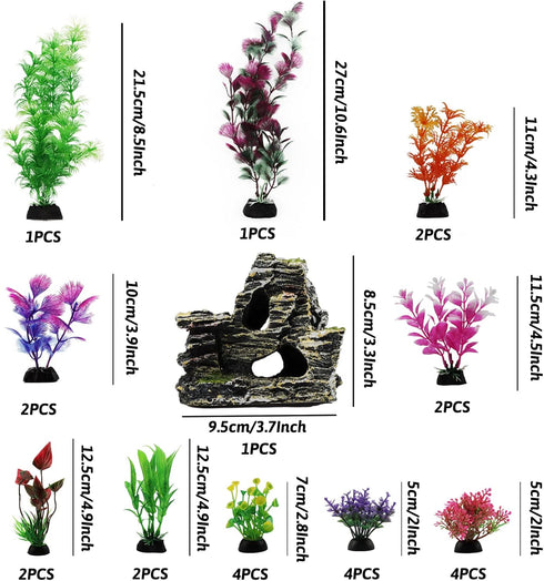 Aquarium Decorations Plants with Rockery View, 25pcs Aquarium Decor Plants and Rock Cave Hideout Ornaments, Fish Tank Accessories, Fish Tank Plant...